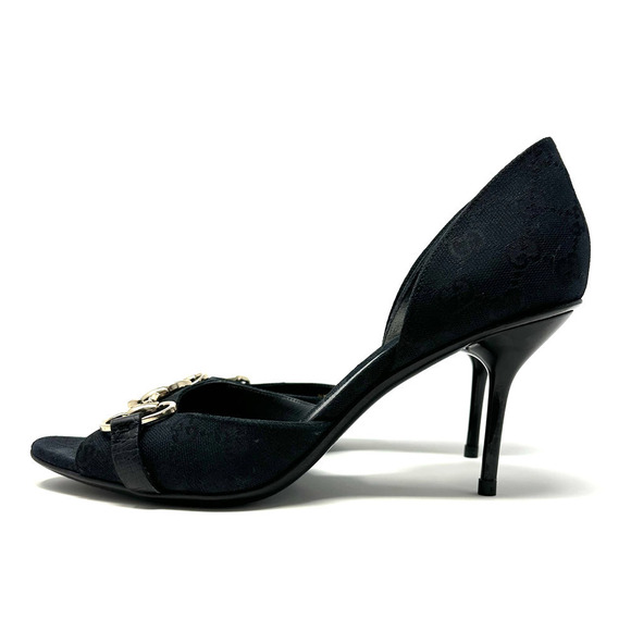 Gucci GG Logo Guccissima White Gold Horsebit D'Orsay Black Canvas Heels US 9.5 - Picture 3 of 9